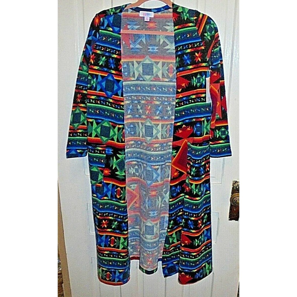 LuLaRoe Sarah Cardigan Duster Sweater size S Bright Multi Color Pattern BNWT